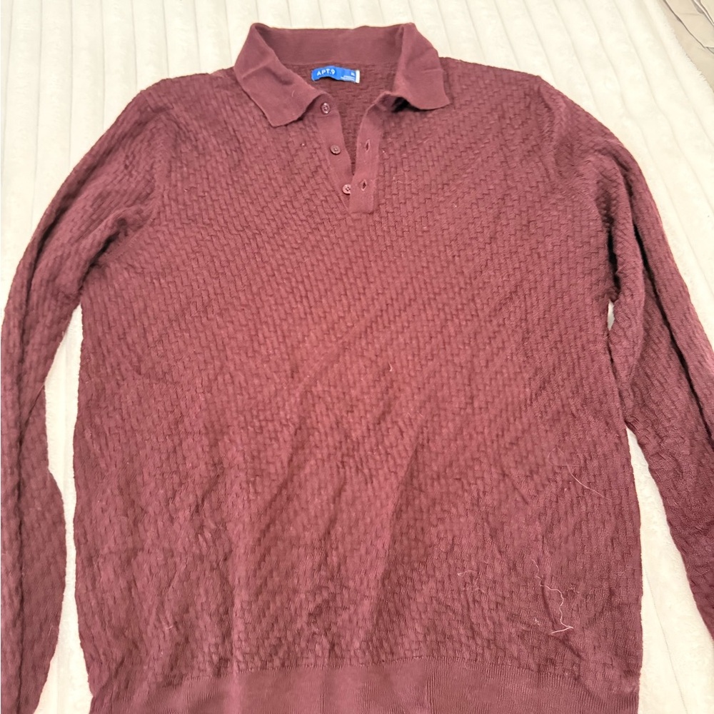 Burgundy Long Sleeve Polo Sweater